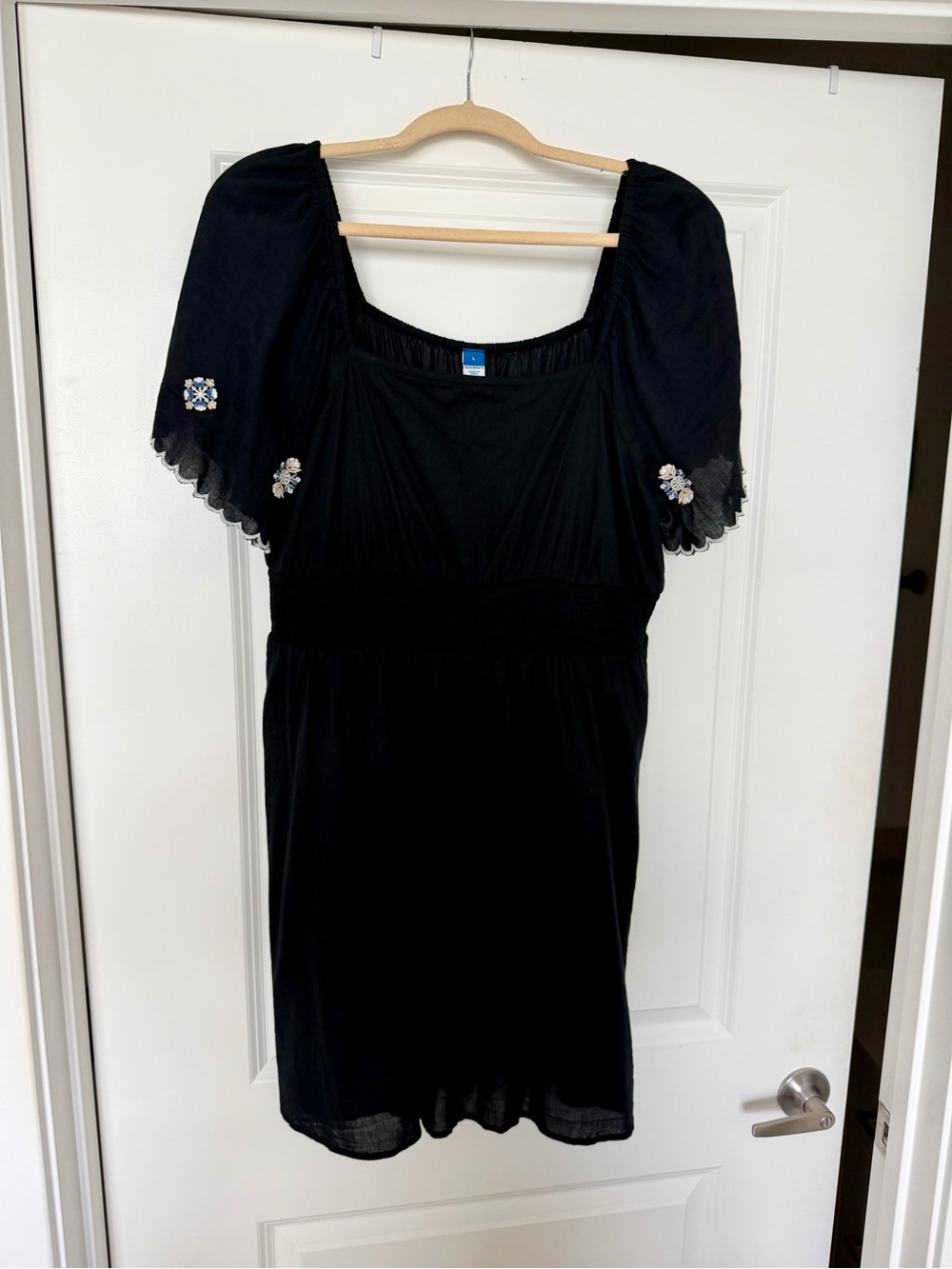 Old Navy Black Short Dress with Floral Sleeve Embroidery